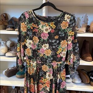 Yumi Kim Floral Long Sleeve Dress - Black and Multicolor